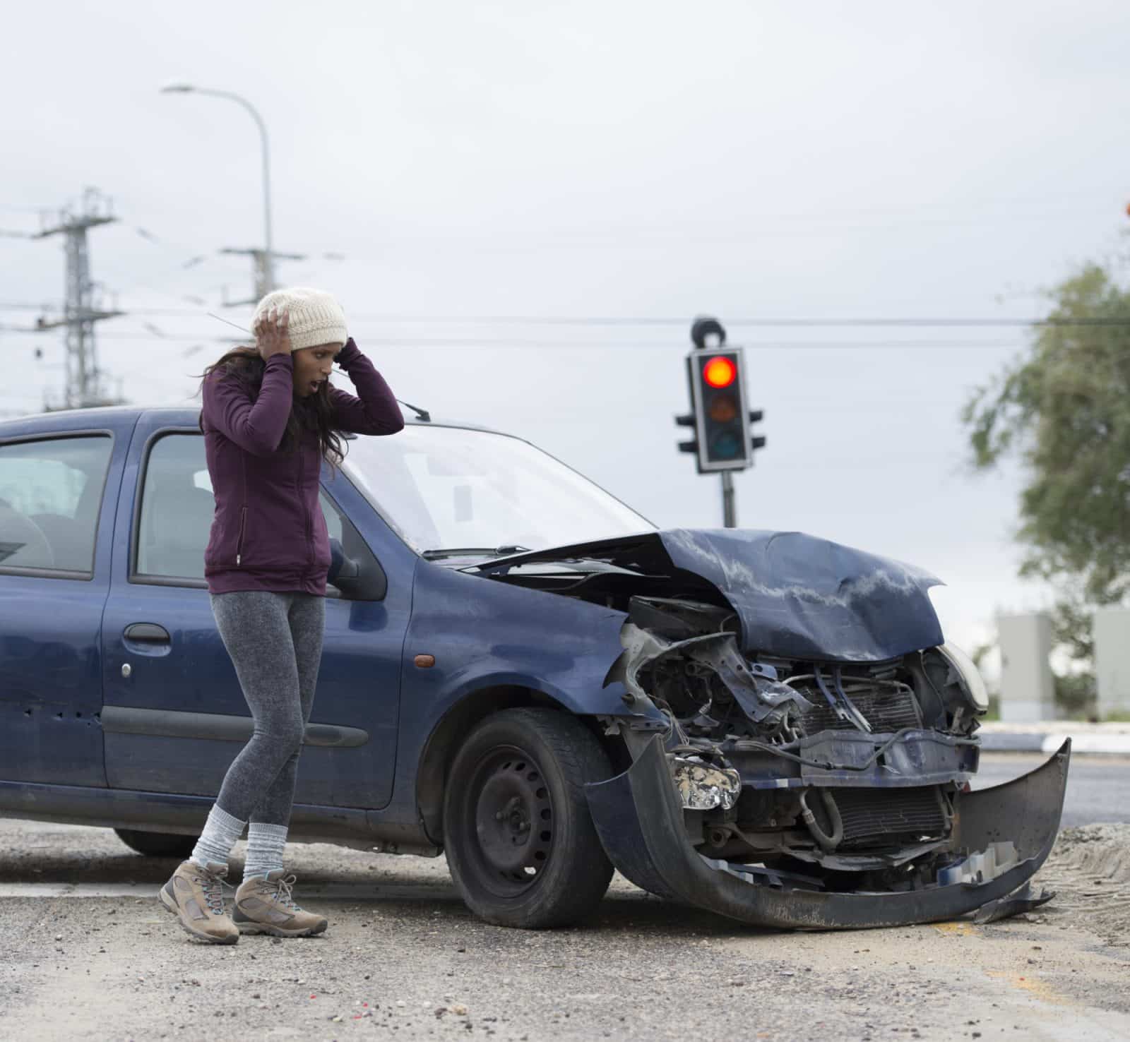 woman upset after a car accident in Portland, ME