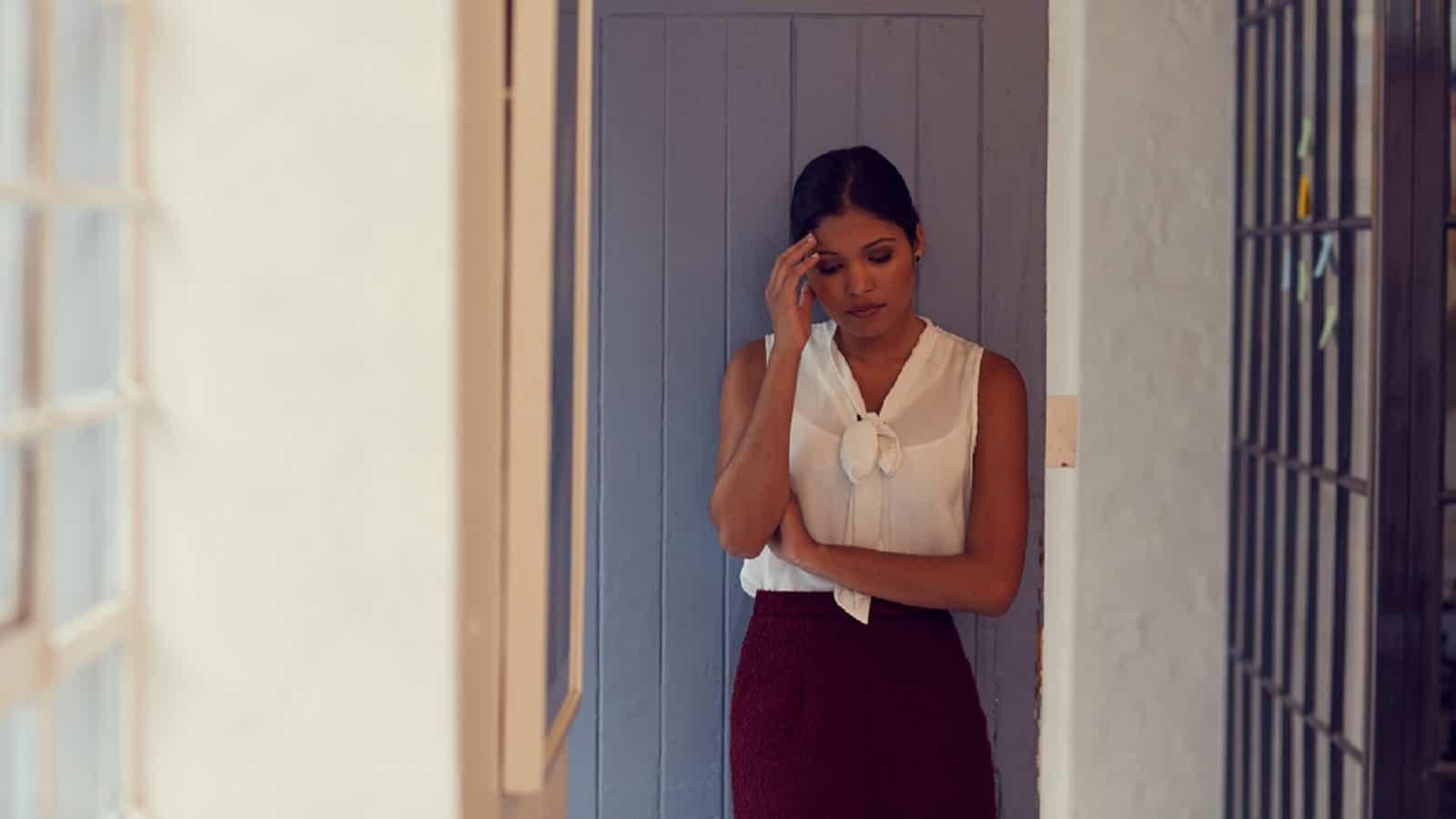 Young Woman With Worried Look On Her Face Stock Photo